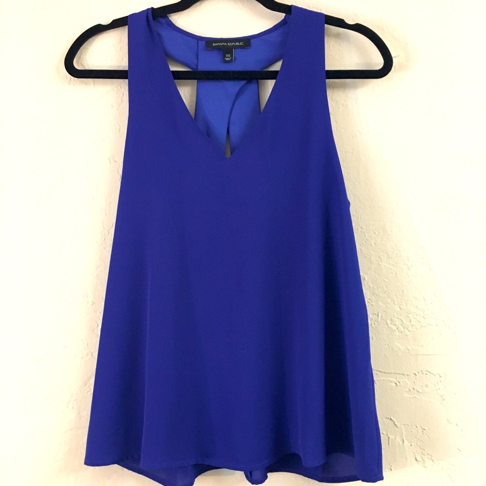 Banana Republic Flowy Sleeveless Blouse XS Blue Racerback Lightweight